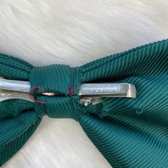 Vintage Green Fabric Clip On Bowtie - Picture 4 of 6